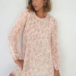 Wilfred Blush Floral Pleated Long-Sleeve Mini Dress